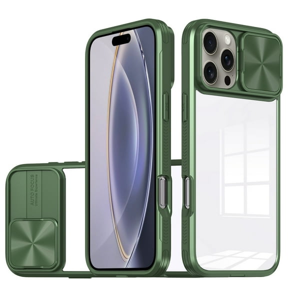 HD Transparent Case with Camera Privacy Cover for iPhone 16 Pro - Green