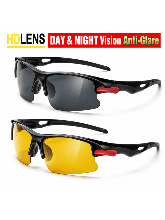 Sunglasses Set 2 Pc Day Night Vision Antiglare Driving Sunglasses Tac Sports Sunglasses