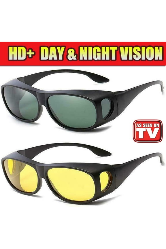 HD Vision Sunglasses Set of 2 Day Night Sunglasses Wrap Around As Seen On TV