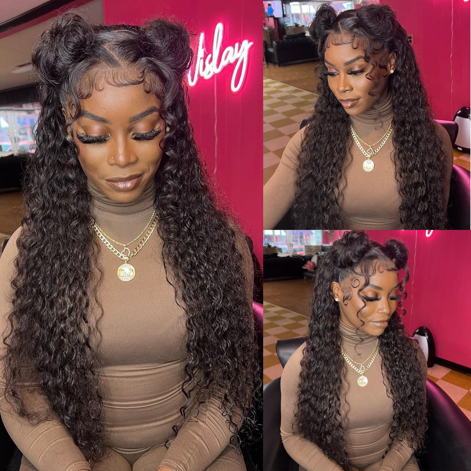 Wet and wavy frontal wig Edwad 13x4 Water Wave Lace Front Wig - Wet and Wavy Human  main image 4