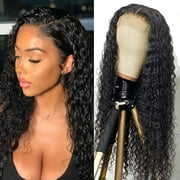 HD Water Wave Lace Front Wigs Human Hair Pre Plucked Wet and Wavy Wigs Human Hair Lace Front 4x4 Curly Lace Closure Wigs for Black Women with Baby Hair 18 Inch 150% Density