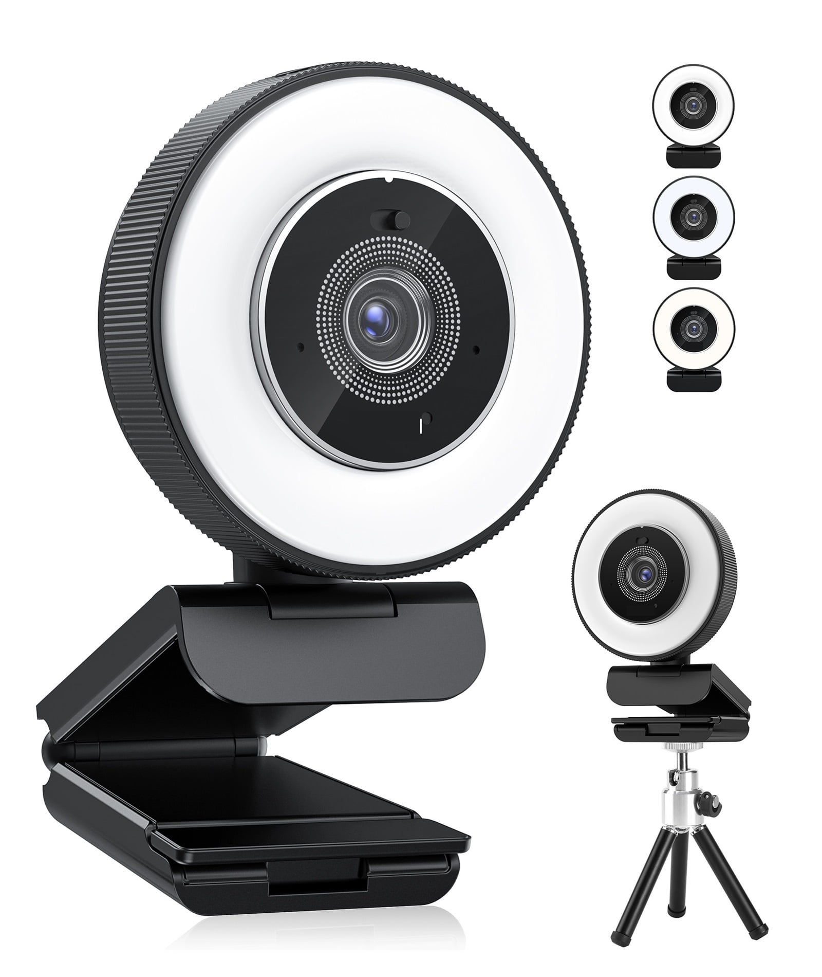HD Webcam 4k 30fps With Adjustable Ring Light And Microphone, Autofocus Webcam With Privacy Cover For Conferencing, Live Streaming, Recording ,Full Clarity