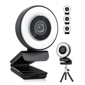 HD Webcam 4k 30fps With Adjustable Ring Light And Microphone, Autofocus Webcam With Privacy Cover For Conferencing, Live Streaming, Recording ,High Compatibility