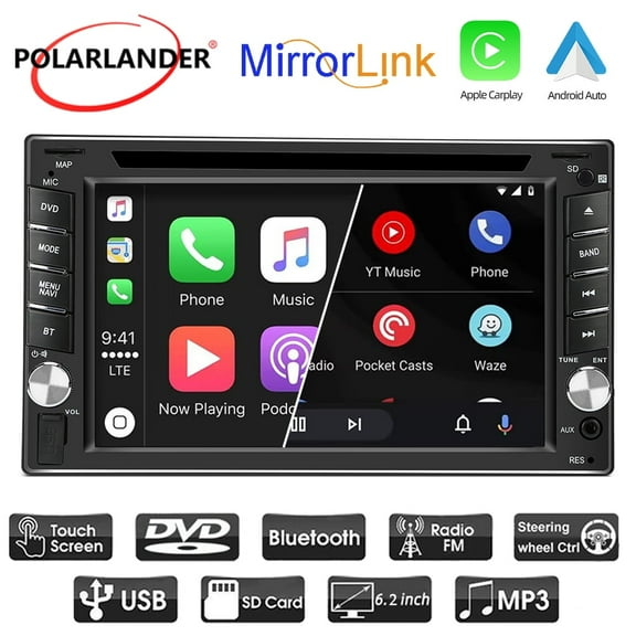 HD radio MP3 player 6.2 inches 2 Din Wireless Touchscreen Car setreo Bluetooth Radio CD/DVD Player, Carplay, Mirror link, AUX