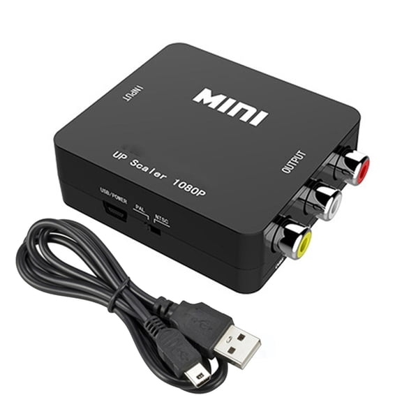 HD to AV Converter, Composite RCA to HDMI-compatible Scaler Adapter, Supports 1080p HD Output for TV, Monitor, DVD Player, Plug and Play