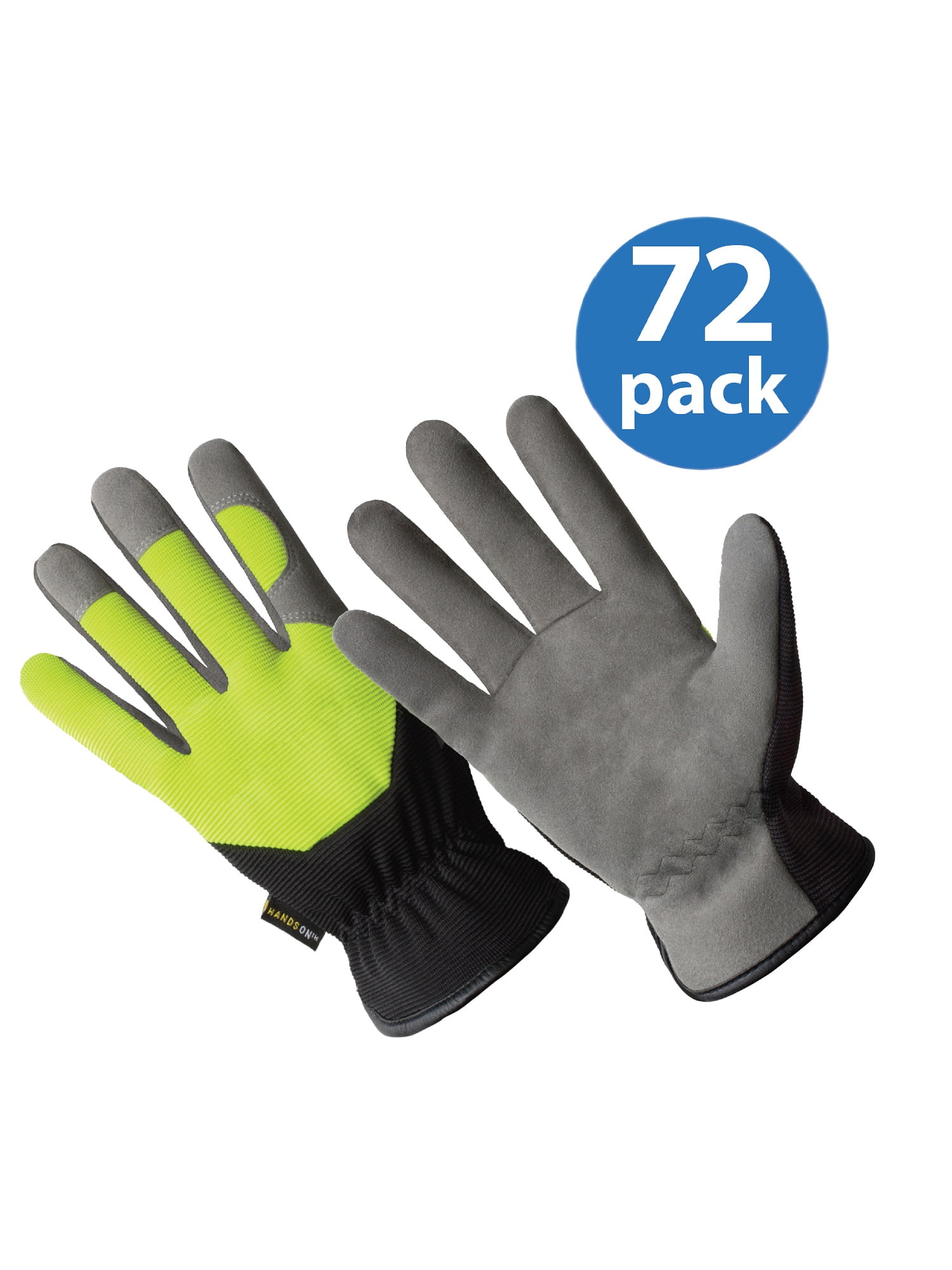 HD0002-L-72PK, Hi-Dexterity Multi-Purpose Synthetic Leather Gloves, Hi-Viz Spandex Back, Slip-On Style, 72 Pair Value Pack