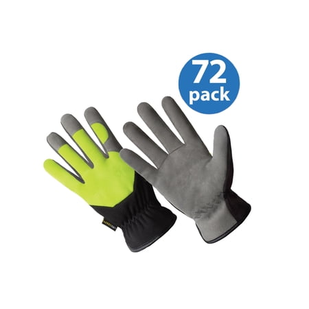 HD0002-M-72PK, Hi-Dexterity Multi-Purpose Synthetic Leather Gloves, Hi-Viz Spandex Back, Slip-On Style, 72 Pair Value Pack