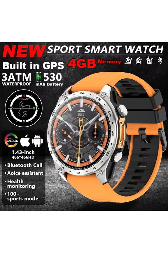 HD300 Pro Men Smart Watch AMOLDE GPS Track Offline Map 4GB Memory Recorder Flashlight Outdoor Sport Barometer Altitude Compass