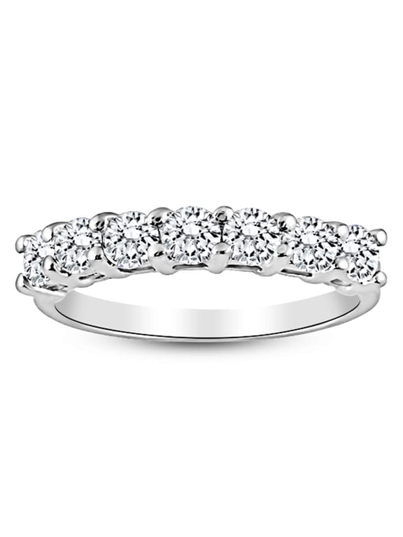 HDD 1.5 Carat Round 7-Stone Diamond Wedding Anniversary Stackable Ring Band Ultra Premium Collection Platinum Size-8.0