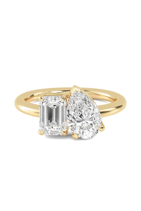 HDD 1 to 8 Carat Emerald Toi Et Moi Diamond Ring Pear Cut LAB GROWN Diamond Stackable Ring (Color E-F Clarity VS2-SI1) 14K Yellow Gold 1 Carat Size-7