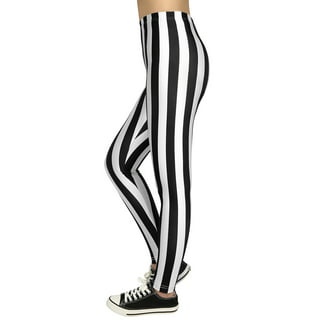 Women Ankle Length Skinny Leggings Black White Horizontal Striped