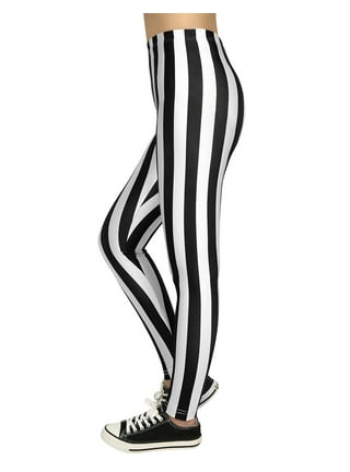 Horizontal Striped Leggings for Yoga Workout, Black and White