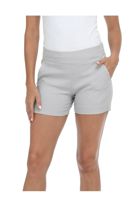 Chino Shorts for Women, Elastic High Waisted Casual Shorts, Cool Gray 3X
