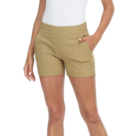 HDE Chino Shorts for Women, Elastic High Waisted Casual Shorts, Dark Khaki L