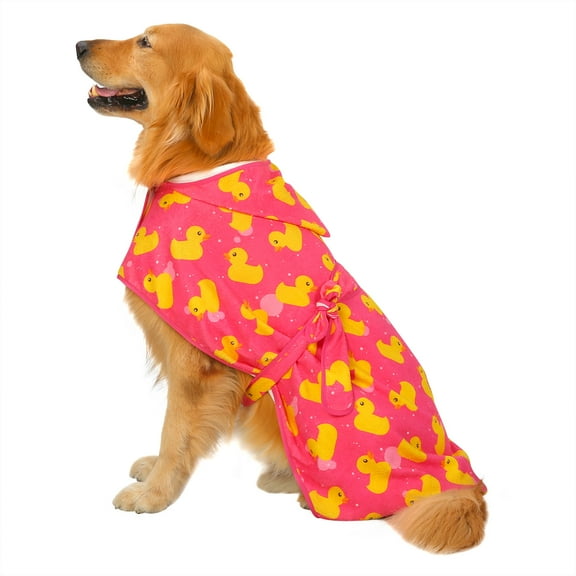 HDE Dog Bathrobe Drying Towel with Hood for Large Dogs Pink Rubber Ducks L