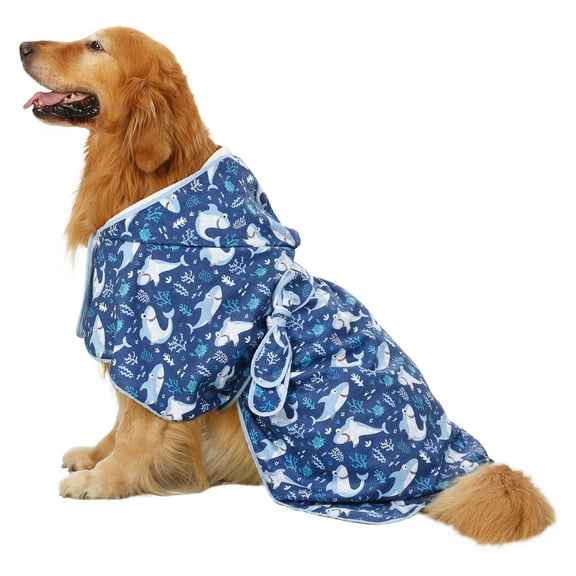 HDE Dog Bathrobe Drying Towel with Hood for Large Dogs Sharks XXL
