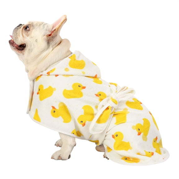 HDE Dog Bathrobe Drying Towel with Hood for Large Dogs White Rubber Ducks M