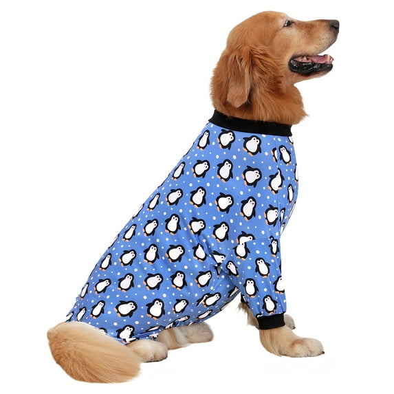 HDE Dog Pajamas One Piece Jumpsuit Lightweight Dog PJs Shirt for S-3XL Dogs Penguin Polka Dots 3XL