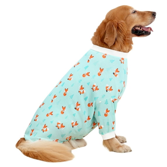 HDE Dog Pajamas One Piece Jumpsuit Lightweight Dog PJs Shirt for S-3XL Dogs Winter Foxes 2XL