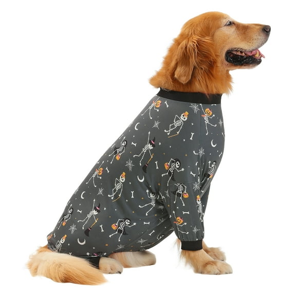 HDE Dog Pajamas One Piece Jumpsuit Lightweight Dog PJs Shirt for S-3XL Dogs Skeleton Bones M