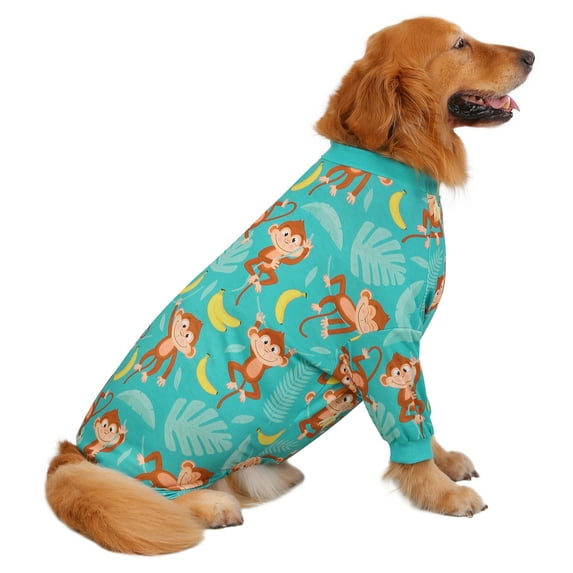 HDE Dog Pajamas One Piece Jumpsuit Lightweight Dog PJs Shirt for S-3XL Dogs Monkeying Around 2XL