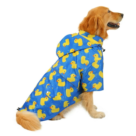 HDE Dog Raincoat Double Layer Zip Rain Jacket with Hood for Small to Large Dogs Ducks Blue XL