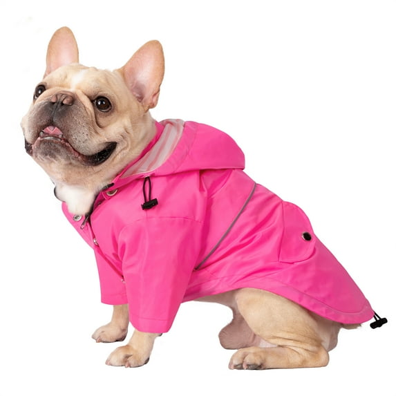 HDE Dog Raincoat Double Layer Zip Rain Jacket with Hood for Small to Large Dogs Pink L