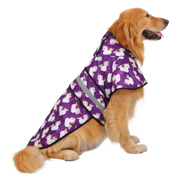 HDE Dog Raincoat Hooded Slicker Poncho for Small to X-Large Dogs and Puppies Purple Unicorn Ducks XL