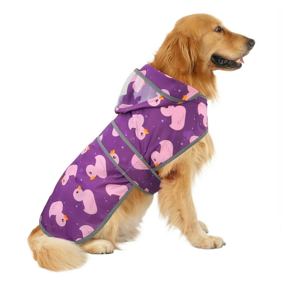 HDE Dog Raincoat with Clear Hood Poncho Rain Jacket for Small Medium Large Dogs Ducks Purple XXL