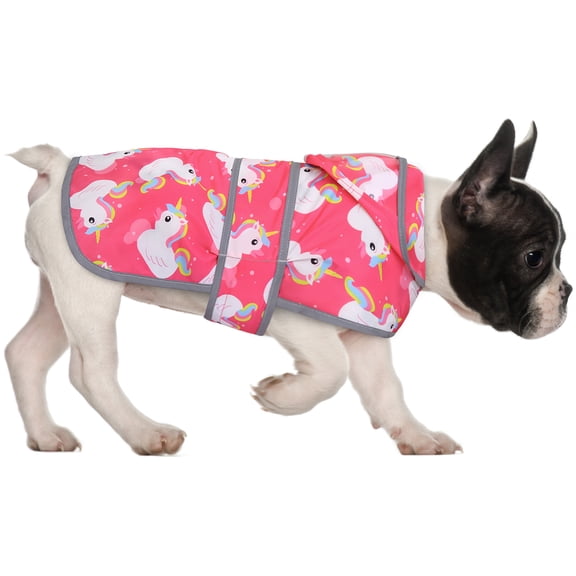 HDE Dog Raincoat with Clear Hood Poncho Rain Jacket for Small Medium Large Dogs Unicorn Ducks Pink S