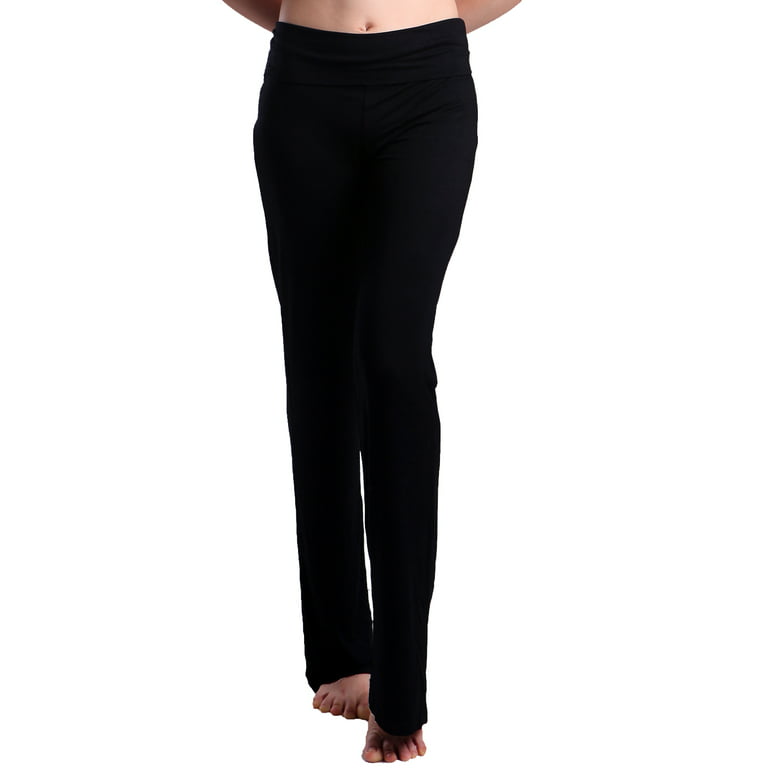 HDE Foldover Athletic Yoga Pants Gym Workout Leggings (Black, Large) 