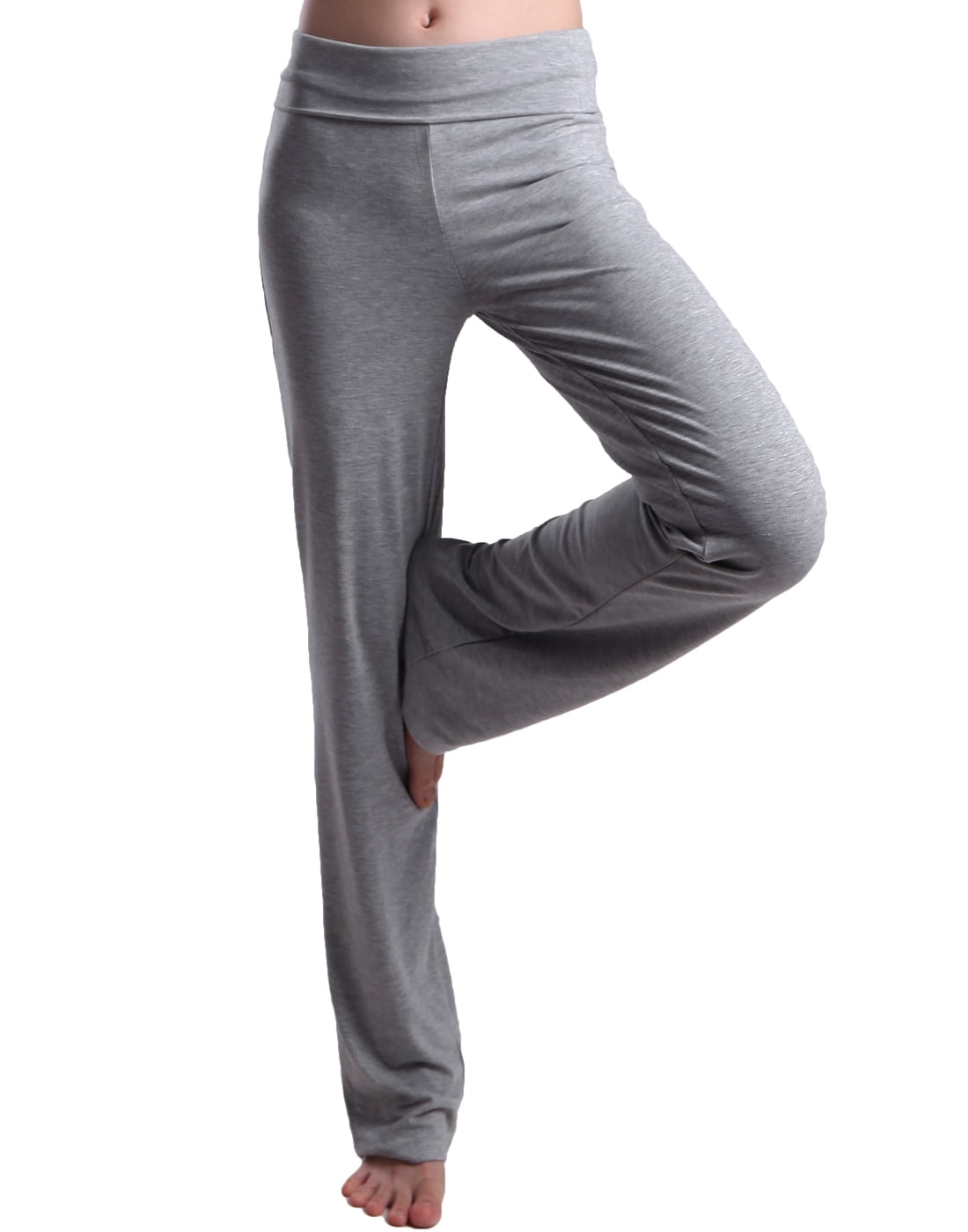 HDE Foldover Athletic Yoga Pants Gym Workout Leggings (Light Gray