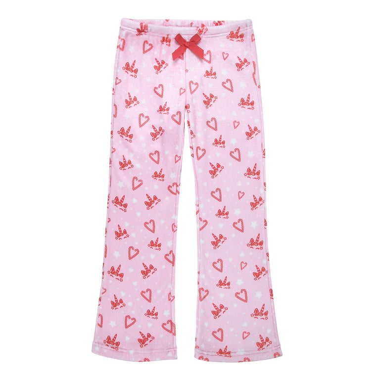 HDE Girl's Fleece Pajama Pants Kids Soft Sleepwear Casual Fuzzy Plush PJ  Bottoms (Candy Cane Unicorns, 16) 