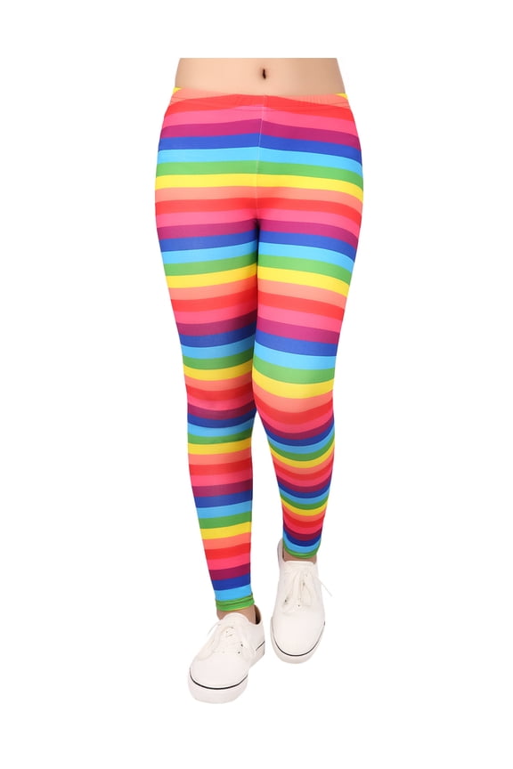 Girl's Leggings Holiday Stretchy Full Ankle Length Stripe and Black Tights Rainbow Stripes 10-12