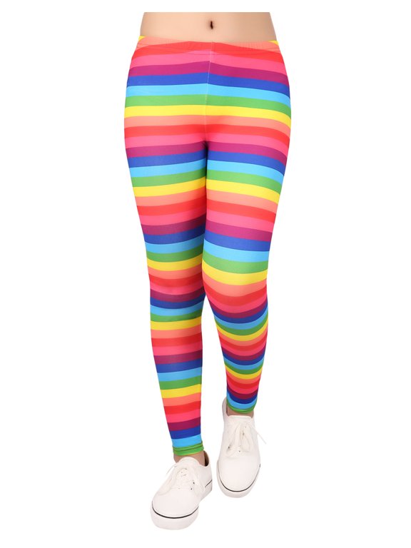 Girl's Leggings Holiday Stretchy Full Ankle Length Stripe and Black Tights Rainbow Stripes 4-5