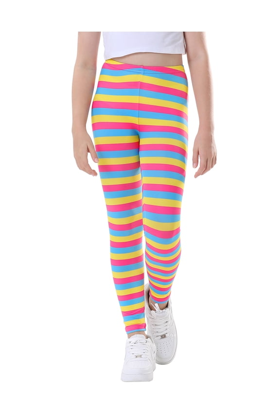 Girl's Leggings Holiday Stretchy Full Ankle Length Striped Tights Candy Stripes L
