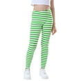 thumbnail image 1 of HDE Girl's Leggings Holiday Stretchy Full Ankle Length Striped Tights Green and White Stripes XS, 1 of 6