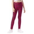 thumbnail image 1 of HDE Girl's Leggings Holiday Stretchy Full Ankle Length Striped Tights Pink and Black Stripes - S, 1 of 6