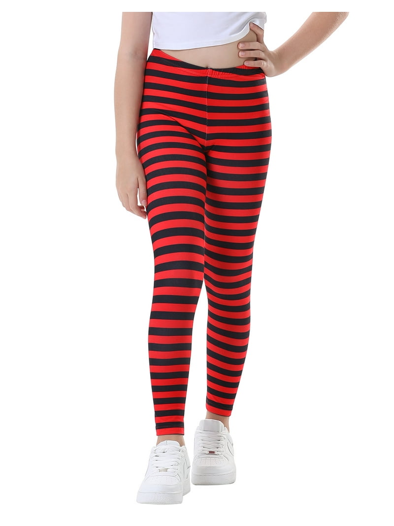HDE Girl's Leggings Holiday Stretchy Full Ankle Length Striped - Main Image
