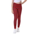 thumbnail image 1 of HDE Girl's Leggings Holiday Stretchy Full Ankle Length Striped Tights Red and Black Stripes 7-8, 1 of 6