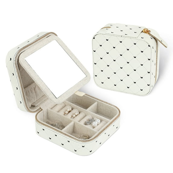 HDE Girl's Travel Jewelry Case Faux Leather Mini Organizer Box with Mirror Gift - Butterfly
