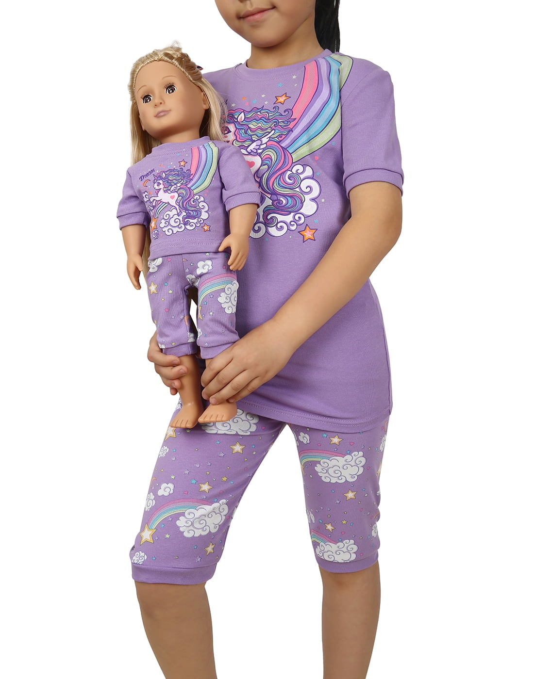HDE Girls Pajamas - Pajama Set with for Girl with Matching Doll Outfit -  100% Cotton, Breathable Kids PJ Sets with Cute Unicorn Design - Doll  Pyjamas Fit American Girl & 18 Dolls 