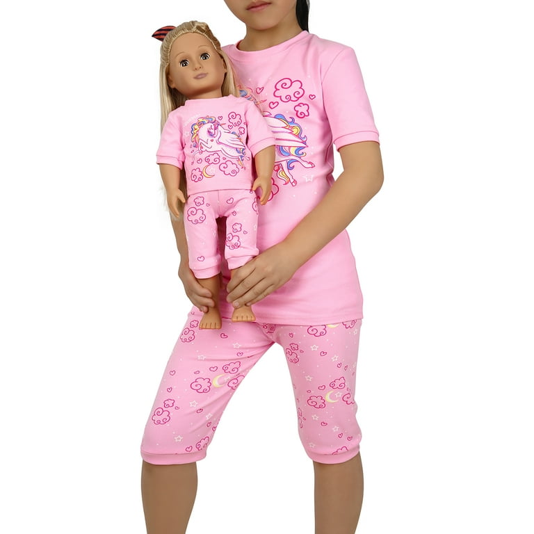 Little girl and doll matching pajamas outlet