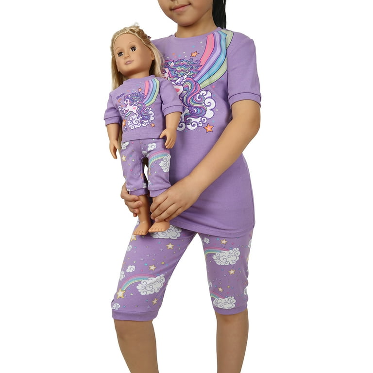 HDE Girls Unicorn Pajamas with Matching Doll Outfit Cotton Pajama