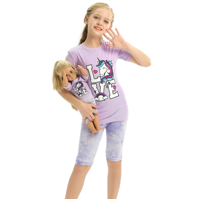 HDE Girls Unicorn Pajamas with Matching Doll Outfit Cotton Pajama Set for Girls Unicorn Love 10