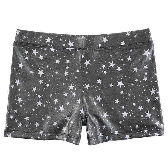 HDE Gymnastics Shorts for Girls Dance Short Glitter Sparkle Tumbling Bottoms Black with White Stars 7/8