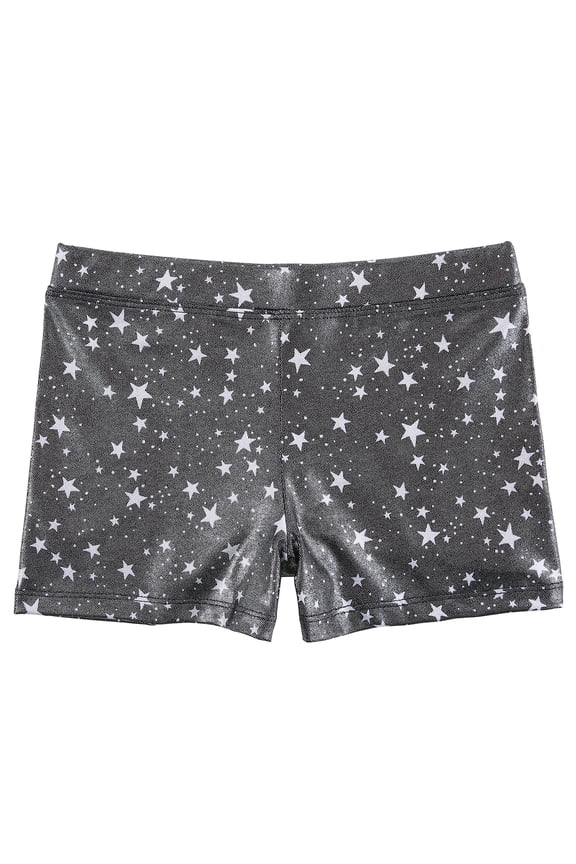 Gymnastics Shorts for Girls Dance Short Glitter Sparkle Tumbling Bottoms Black with White Stars Large (10/12)