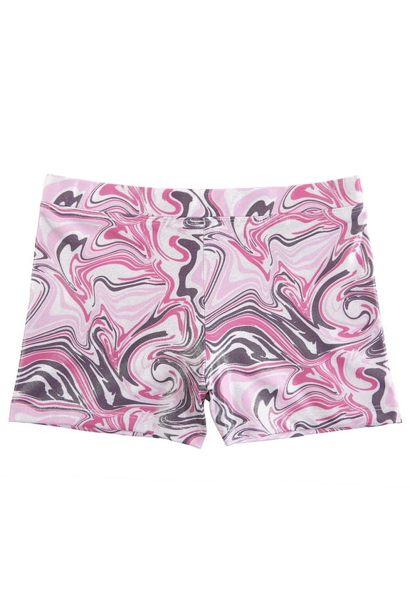 Gymnastics Shorts for Girls Dance Short Glitter Sparkle Tumbling Bottoms Pink Marble 14/16