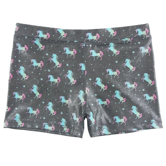 HDE Gymnastics Shorts for Girls Dance Short Glitter Sparkle Tumbling Bottoms Unicorn Stars 10/12