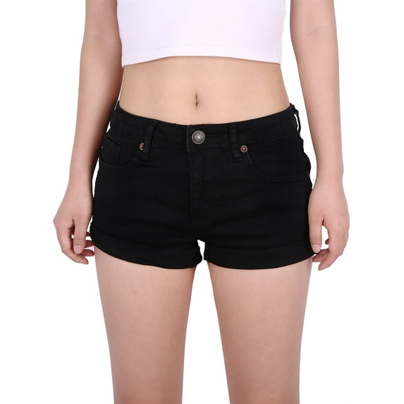 HDE Junior's Womens Mid Rise Stretchy Denim Jean Shorts Black M